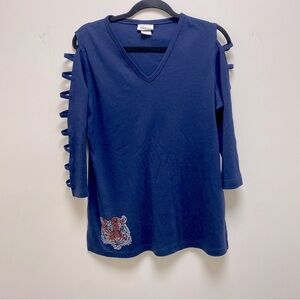 Women’s Small NCAA Auburn Tigers V-Neck Ladder Sleeve Tunic Navy/Rinestone